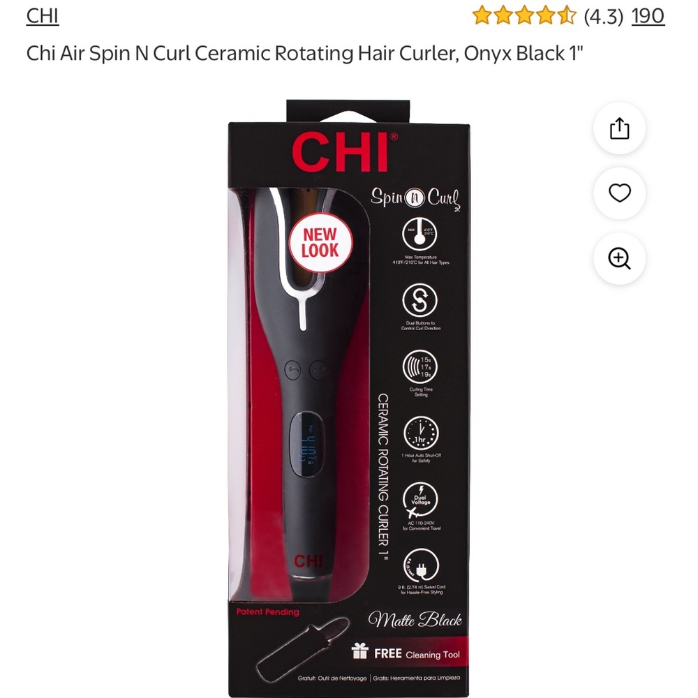 CHI Air Spin N Curl Ceramic Rotating Hair Curler - Matte Black